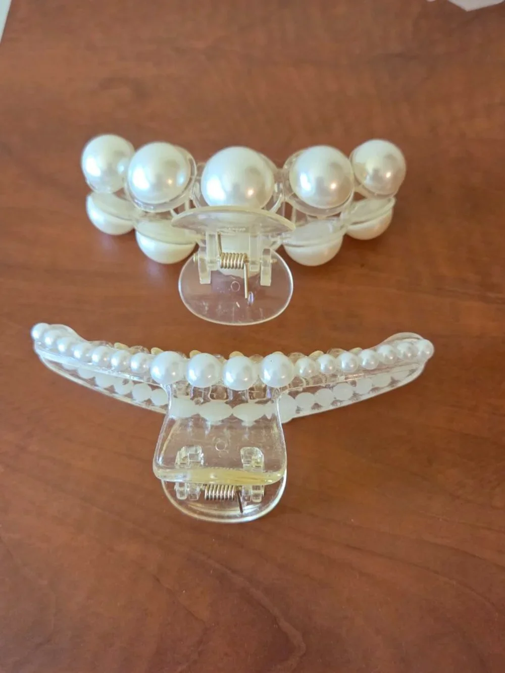 Two Hair Claw Clips with White Pearls NEW Lot Bundle